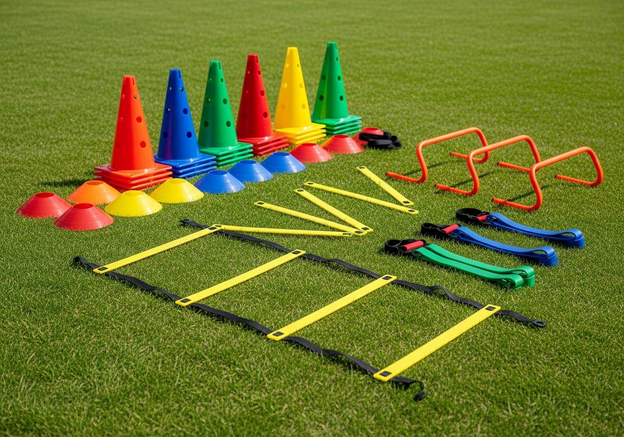 Material de entrenamiento físico para fútbol sobre el césped