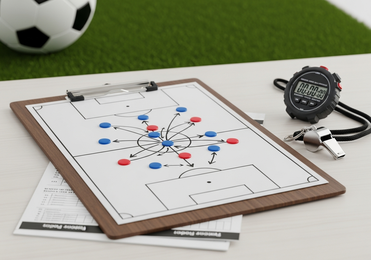 Pizarra táctica de fútbol con jugadas planificadas
